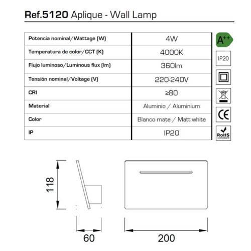 APLIQUE MANTRA TOJA RECTANG 4W 5120