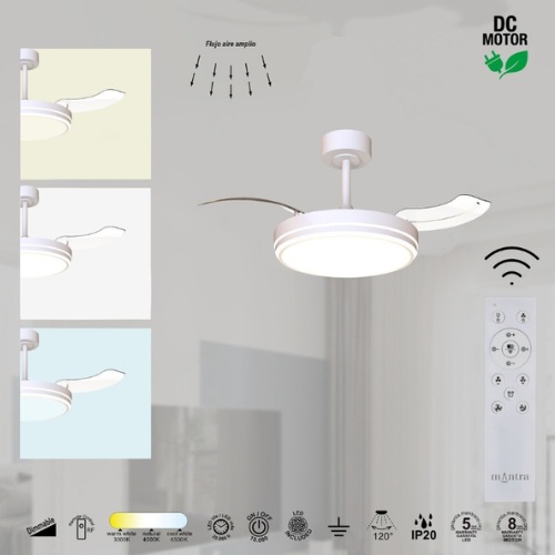 VENTILADOR MANTRA LUNA S PEQUEÑO LED BLANCO 9665