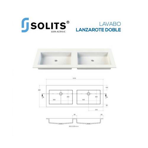 LAVABO SOLITS LANZAROTA 121X46 2-SENOS BLANC