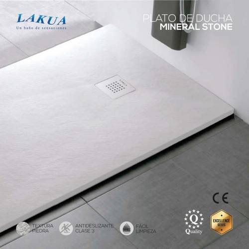 PLATO DUCHA LAKUA STONE MINERAL 100X80 BLANC