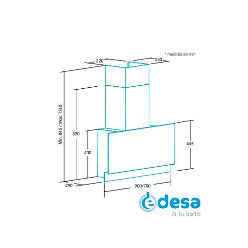 CAMPANA EDESA ECV9832GWH 90CM INOX/BLAN 932271902