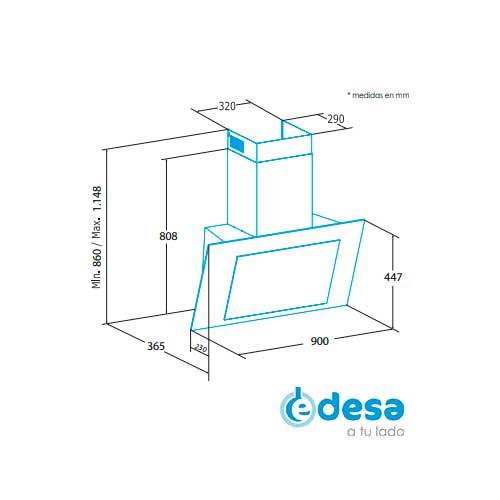 CAMPANA EDESA ECV9831GBK 90CM INOX/NEGR 932271883