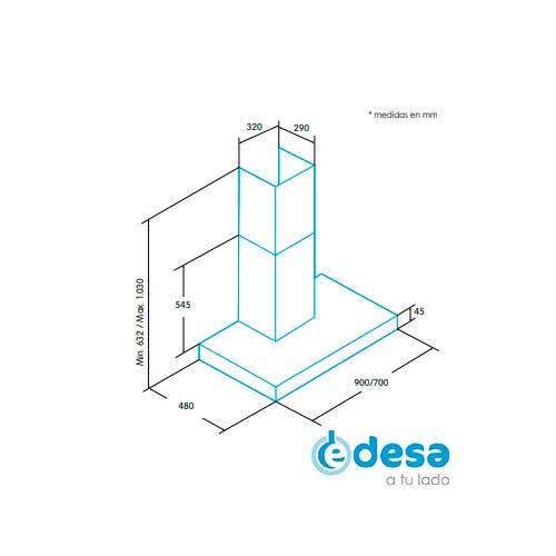 CAMPANA EDESA ECB9831XGWH 90CM INOX/BLAN 932271906