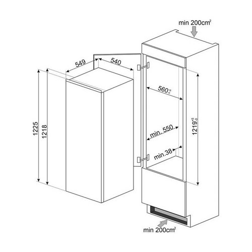 FRIGORIFICO SMEG S4L120F INTEG 1PTA SIN CONG B.DER