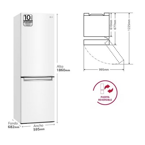 FRIGORIFICO LG GBB71SWVCN1 COMBI BLAN 1,86X60 C