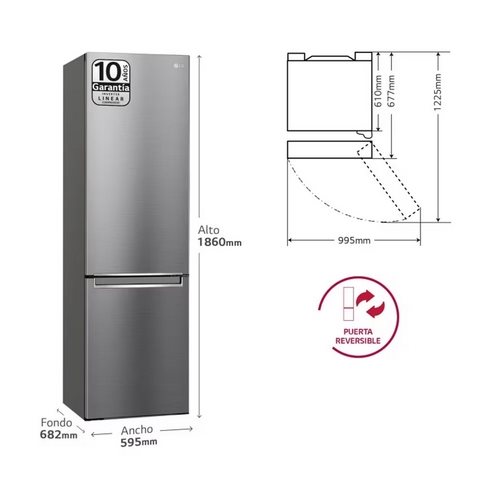 FRIGORIFICO LG GBB61PZGCN1 COMBI INOX 1,86X60 C