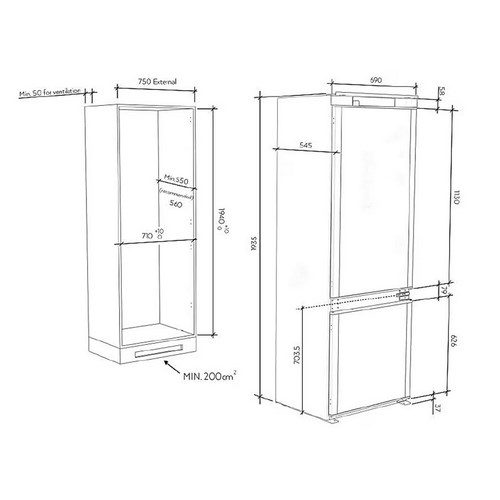 FRIGORIFICO CANDY CBT7719FW INTEG 2PTAS NF F 193CM