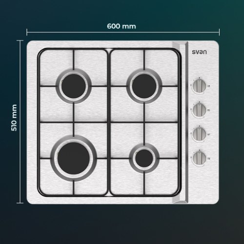 ENCIMERA SVAN SG4600X GAS INOX 8500W 4FGO MANDO DE