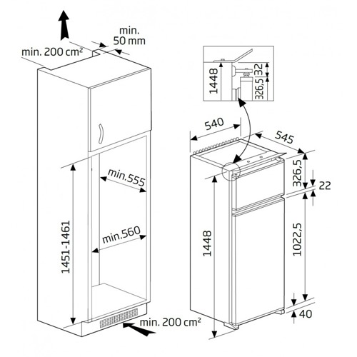 FRIGORIFICO BEKO BDSA250K4SN 2PTA INTEG 145CM E