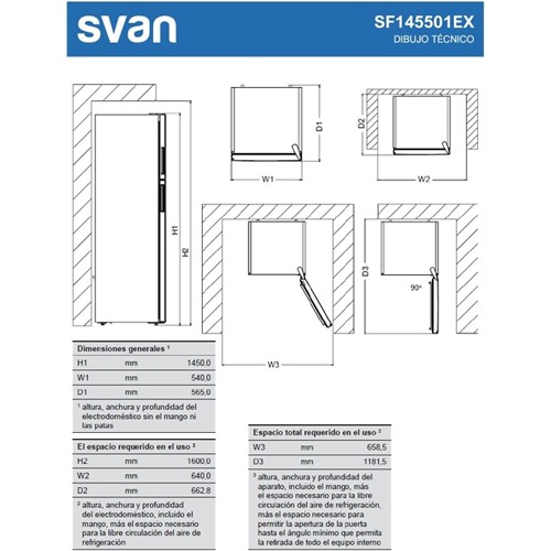 FRIGORIFICO SVAN SF145501EX INOX 2PTA CICL 143CM E