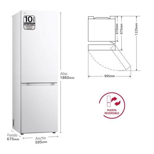 FRIGORIFICO LG GBV5140CSW COMBI 186CM BLAN 374L C