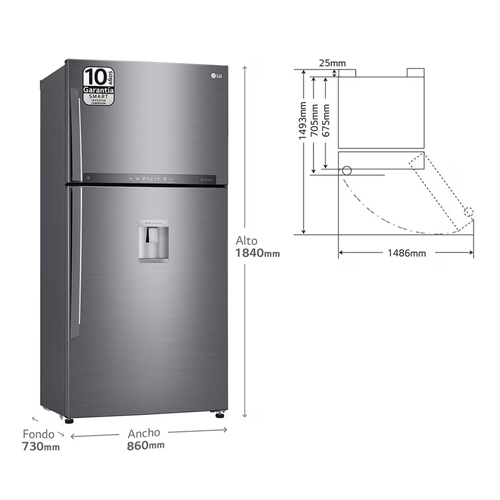 FRIGORIFICO LG GTF916PZPED 2PTAS NF INOX 184CM