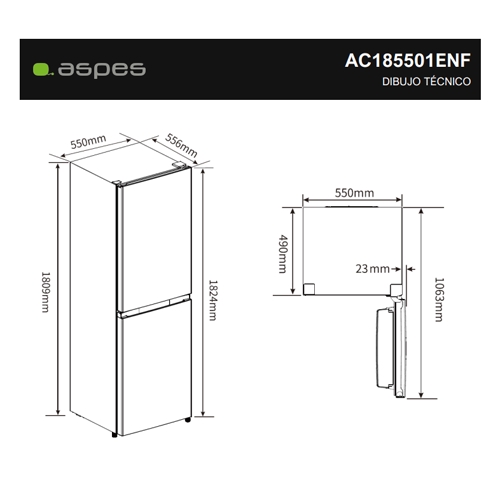 FRIGORIFICO ASPES AC185501ENF COMBI NF 179CM BLAN
