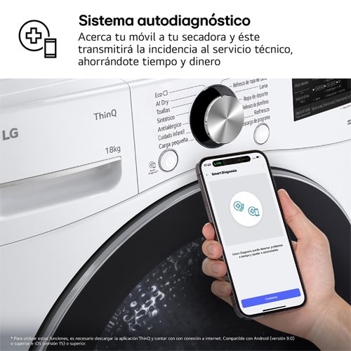 SECADORA LG RH18U8AVCW IND B.CALOR BL 18KG A+++