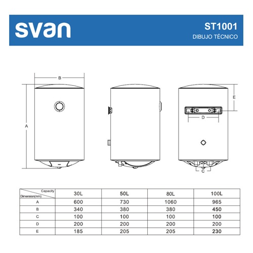TERMO ELEC SVAN ST1001 VERTICAL 100L BLAN 1500W C
