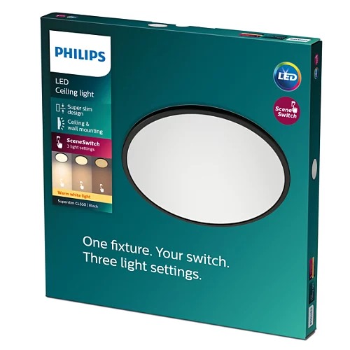 PLAFON PHILIPS SUPERSLIM CL550 SS RD 18W 27K NEGRO