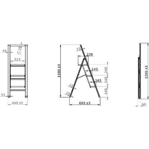 ESCALERA WENKO 50483 3-PELD ALUM NEGRA