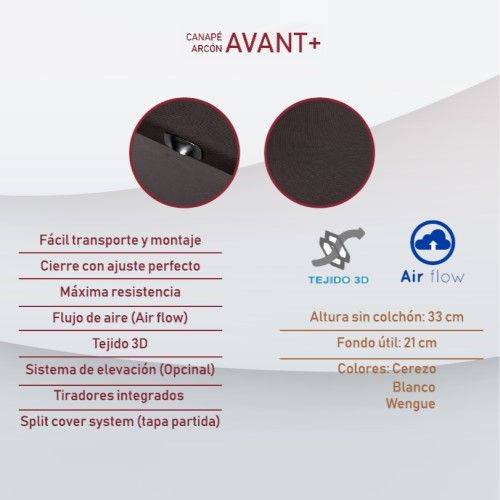 CANAPE ELEG ARCON AVANT 90X190 3D CEREZ