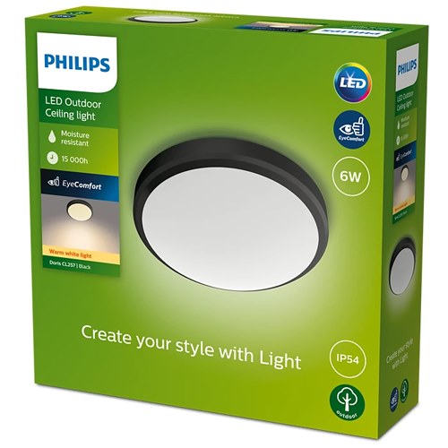 PLAFON PHILIPS DORIS CEILING 6W 27K NEGRA