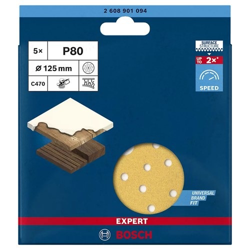 LIJA BOSCH EXPERT C470 125MM G80 5UDS 2608901094