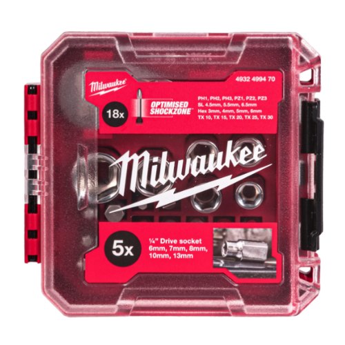 JUEGO MILWAUKEE 25 PIEZAS CARRACA 1/4"PUNTAS