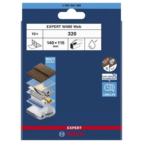 LIJA BOSCH EXPERT W480 1/4 G320 10PZS 2608902388