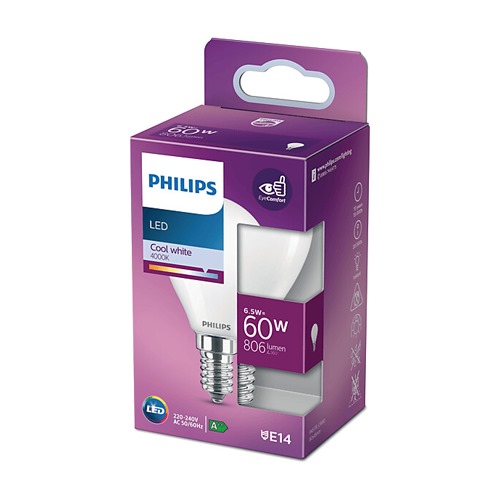 BOMBILLA LED PHILIPS ESFERICA E14 60W BLANC FRIO